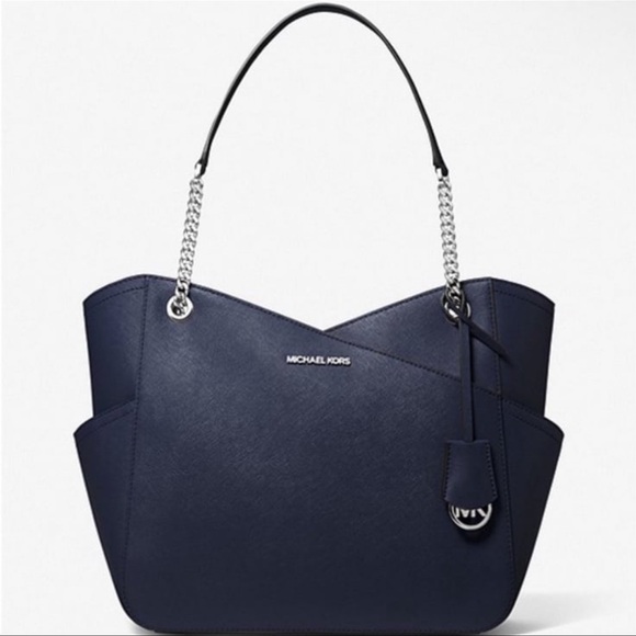 Michael Kors Handbags - Michael Kors Jet Set Travel Large Saffiano Leather Chain Shoulder Tote Dark Navy